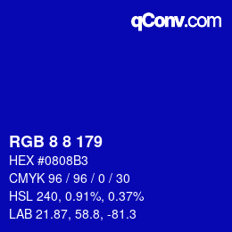 Color code: RGB 8 8 179 | qconv.com