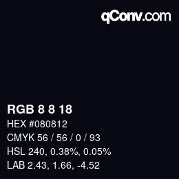 カラーコード: RGB 8 8 18 | qconv.com