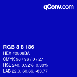 颜色代码: RGB 8 8 186 | qconv.com
