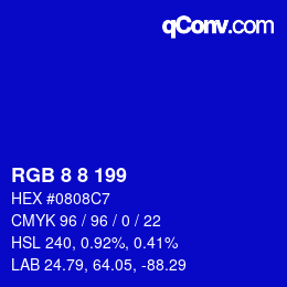Farbcode: RGB 8 8 199 | qconv.com