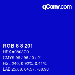 カラーコード: RGB 8 8 201 | qconv.com
