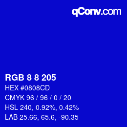 Código de color: RGB 8 8 205 | qconv.com