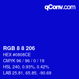 カラーコード: RGB 8 8 206 | qconv.com