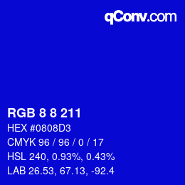 カラーコード: RGB 8 8 211 | qconv.com