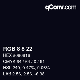 カラーコード: RGB 8 8 22 | qconv.com