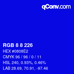 Color code: RGB 8 8 226 | qconv.com