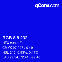 Farbcode: RGB 8 8 232 | qconv.com