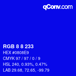 Color code: RGB 8 8 233 | qconv.com