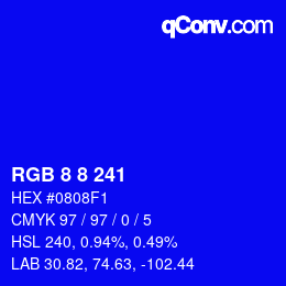 Farbcode: RGB 8 8 241 | qconv.com