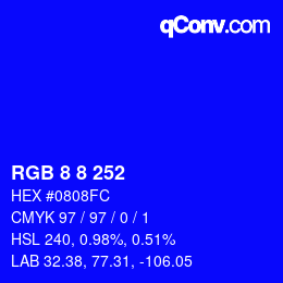 Color code: RGB 8 8 252 | qconv.com