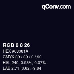 カラーコード: RGB 8 8 26 | qconv.com