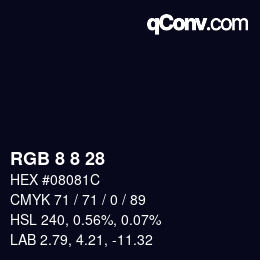 カラーコード: RGB 8 8 28 | qconv.com