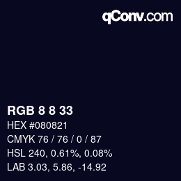 カラーコード: RGB 8 8 33 | qconv.com
