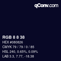 颜色代码: RGB 8 8 38 | qconv.com