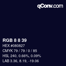 颜色代码: RGB 8 8 39 | qconv.com