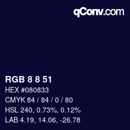 カラーコード: RGB 8 8 51 | qconv.com