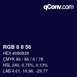 カラーコード: RGB 8 8 56 | qconv.com
