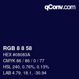 颜色代码: RGB 8 8 58 | qconv.com