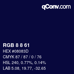 カラーコード: RGB 8 8 61 | qconv.com