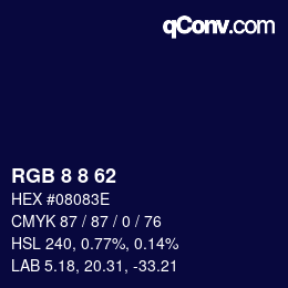 カラーコード: RGB 8 8 62 | qconv.com