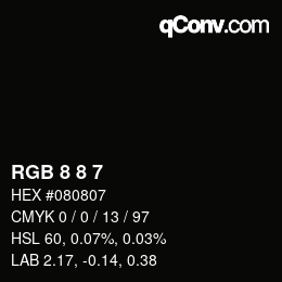 Color code: RGB 8 8 7 | qconv.com