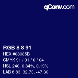カラーコード: RGB 8 8 91 | qconv.com