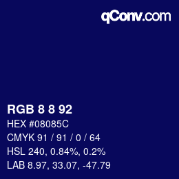 カラーコード: RGB 8 8 92 | qconv.com
