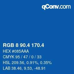 カラーコード: RGB 8 90.4 170.4 | qconv.com