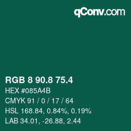 カラーコード: RGB 8 90.8 75.4 | qconv.com