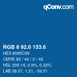 カラーコード: RGB 8 92.6 153.6 | qconv.com