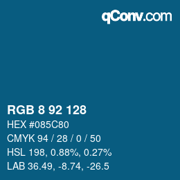 カラーコード: RGB 8 92 128 | qconv.com