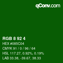 カラーコード: RGB 8 92 4 | qconv.com
