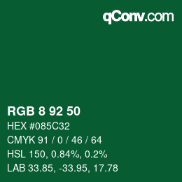 カラーコード: RGB 8 92 50 | qconv.com