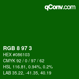 Color code: RGB 8 97 3 | qconv.com