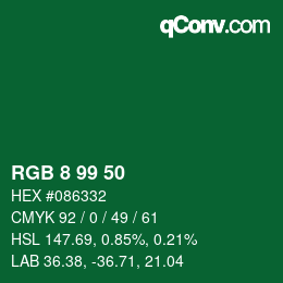 カラーコード: RGB 8 99 50 | qconv.com