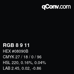 颜色代码: RGB 8 9 11 | qconv.com