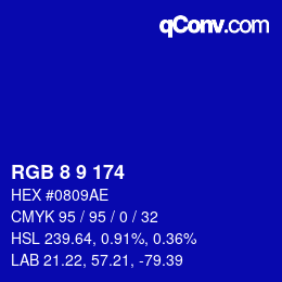 Color code: RGB 8 9 174 | qconv.com