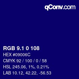 カラーコード: RGB 9.1 0 108 | qconv.com
