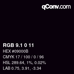 カラーコード: RGB 9.1 0 11 | qconv.com