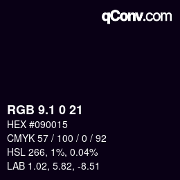 カラーコード: RGB 9.1 0 21 | qconv.com