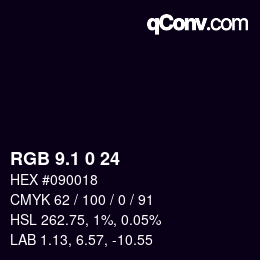 カラーコード: RGB 9.1 0 24 | qconv.com