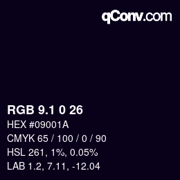 カラーコード: RGB 9.1 0 26 | qconv.com
