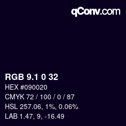 カラーコード: RGB 9.1 0 32 | qconv.com