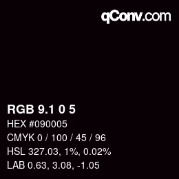 カラーコード: RGB 9.1 0 5 | qconv.com