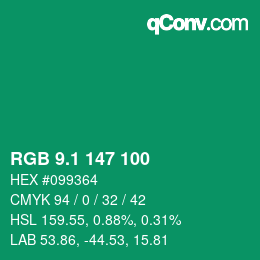 カラーコード: RGB 9.1 147 100 | qconv.com
