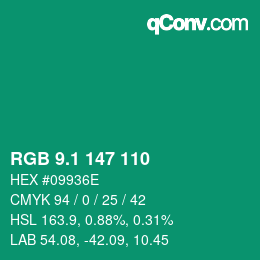 カラーコード: RGB 9.1 147 110 | qconv.com