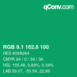 カラーコード: RGB 9.1 162.8 100 | qconv.com