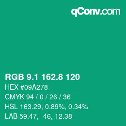 カラーコード: RGB 9.1 162.8 120 | qconv.com