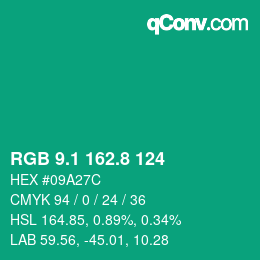 カラーコード: RGB 9.1 162.8 124 | qconv.com