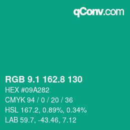 カラーコード: RGB 9.1 162.8 130 | qconv.com